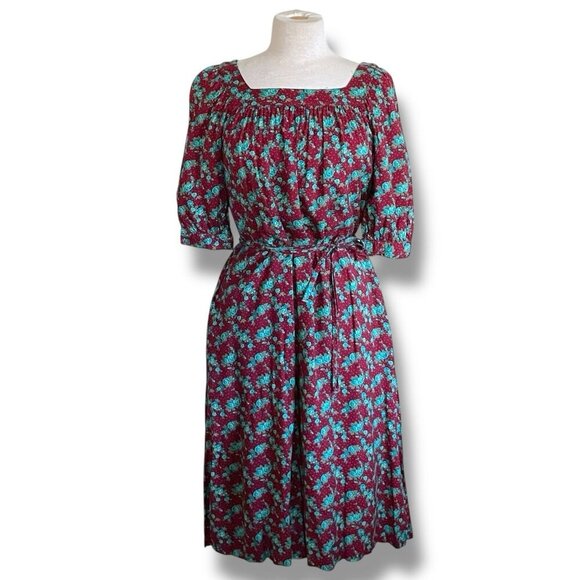 Vintage 1970s Ilse Smith For Reuben Thomas Dress Sz Small Brown Floral Blouson - Picture 2 of 12